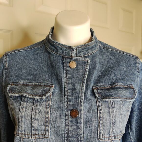 MICHAEL Michael Kors crop stand-up collar denim jacket sz 12P - Picture 4 of 8